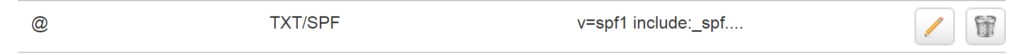 Screenshot of SPF Record which shows an @ then TXT/SPF and then the entry